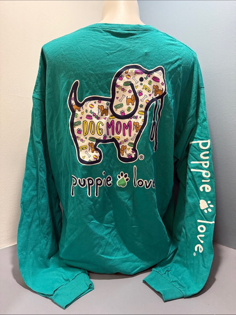 Puppie Love Teal "Dog Mom" Long-Sleeve Tee